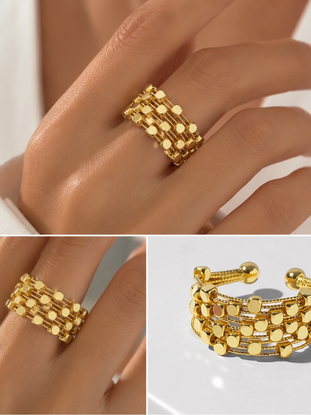Gold Multi-Layer Adjustable Statement Ring